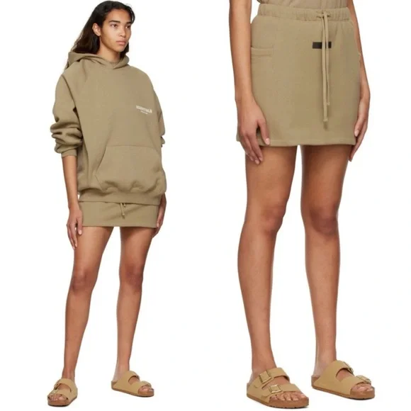 Fear Of God Essentials Fleece Mini Skirt Drawstrings Cargo Tan Brown - Picture 10 of 10